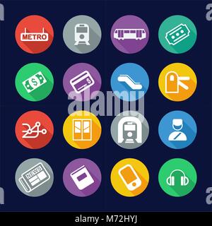 Metro Or Subway Icons Flat Design Circle Stock Vector