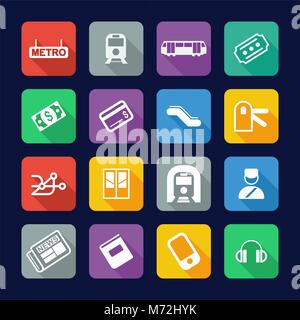 Metro Or Subway Icons Flat Design Stock Vector