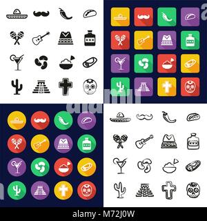 Mexican Culture All in One Icons Black & White Color Flat Design Freehand Set Stock Vector