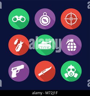 Military Icons Flat Design Circle Stock Vector