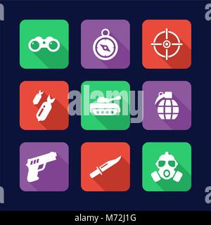 Military Icons Flat Design Stock Vector