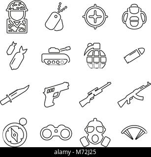 Military or Army Icons Thin Line Vector Illustration Set Stock Vector