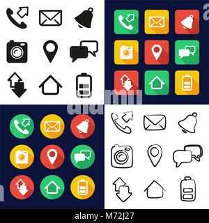 Mobile Phone All in One Icons Black & White Color Flat Design Freehand Set Stock Vector