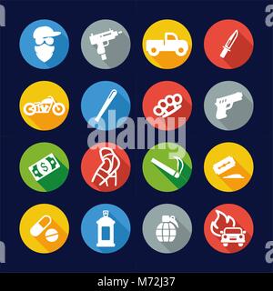 Modern Gangster Icons Flat Design Circle Stock Vector