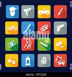 Modern Gangster Icons Flat Design Stock Vector