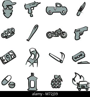 Modern Gangster Icons Freehand 2 Color Stock Vector