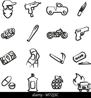 Modern Gangster Icons Freehand Stock Vector