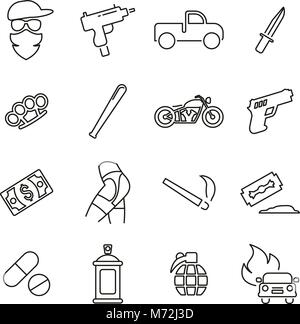 Modern Gangster or Outlaw Gang Icons Thin Line Vector Illustration Set Stock Vector