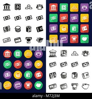 Money All in One Icons Black & White Color Flat Design Freehand Set Stock Vector