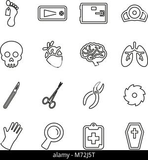 Morgue or Coroner Equipment Icons Thin Line Vector Illustration Set Stock Vector