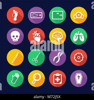 Morgue Icons Flat Design Circle Stock Vector