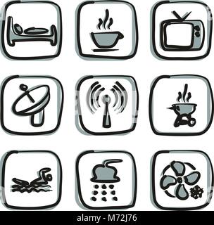 Motel Or Hotel Icons Freehand 2 Color Stock Vector