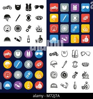 Motorcycle Club All in One Icons Black & White Color Flat Design Freehand Set Stock Vector