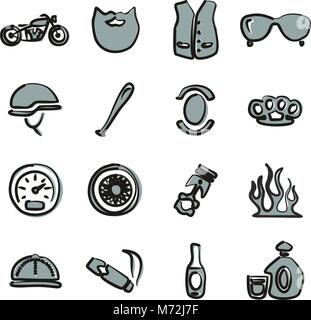 Motorcycle Club Icons Freehand 2 Color Stock Vector