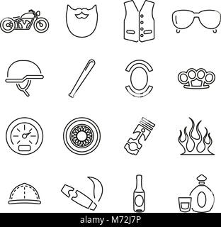 Motorcycle Club All in One Icons Black & White Color Flat Design Freehand Set Stock Vector