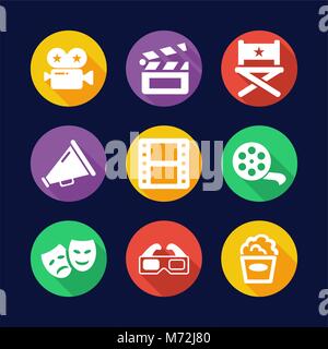 Movie Icons Flat Design Circle Stock Vector