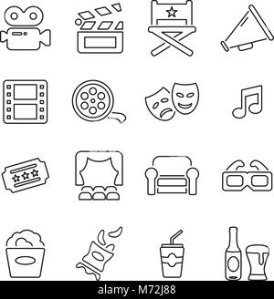 Movie Making or Movie Industry & Cinema Icons Thin Line Vector Illustration Set Stock Vector