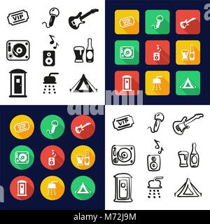 Music Festival All in One Icons Black & White Color Flat Design Freehand Set Stock Vector