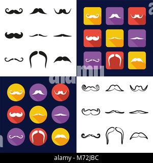Mustache All in One Icons Black & White Color Flat Design Freehand Set Stock Vector