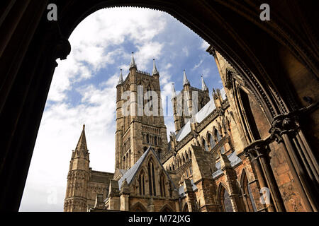 Lincoln Cathedral West Towers from an Archway in the South Transept Stock Photo