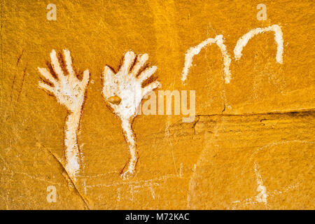 Waving Hands Site pictographs art panel, Canyon Pintado Historic District, near Rangely, Colorado, USA Stock Photo