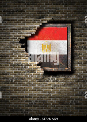 3d rendering of an Egypt flag over a rusty metallic plate wit a rusty ...