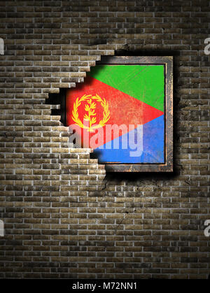 3d rendering of an Eritrea flag over a rusty metallic plate embedded on an old brick wall Stock Photo