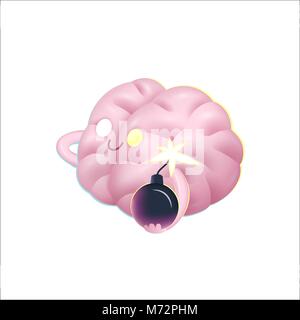 A vector  cartoon illustration of a brain holding the bomb in its hands, the metaphor of patience Stock Vector