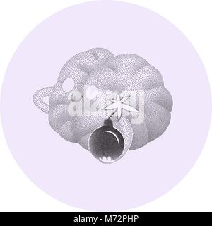 A vector dotted  cartoon illustration of a brain holding the bomb in its hands, the metaphor of patience Stock Vector