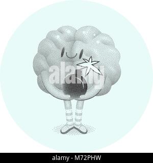 A vector dotted  cartoon illustration of a brain  wearing knee-length striped socks holding the bomb in its hands, the metaphor of patience Stock Vector