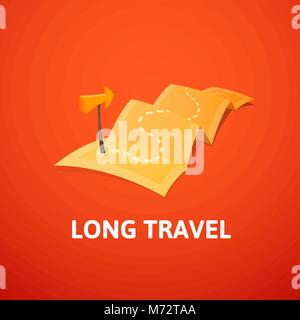 World tour concept logo, long route in travel map with guide marker Stock Vector