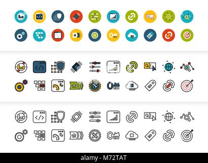 Black and color outline icons, thin stroke line style design Stock Vector