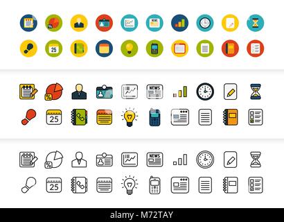 Black and color outline icons, thin stroke line style design Stock Vector