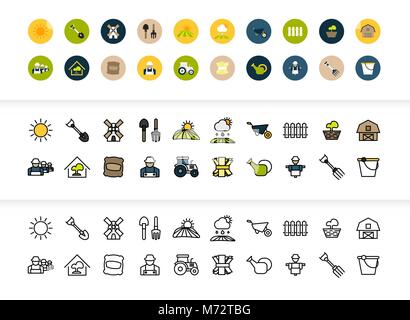 Black and color outline icons, thin stroke line style design Stock Vector