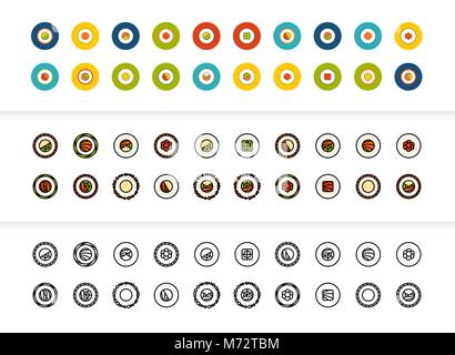 Black and color outline icons, thin stroke line style design Stock Vector