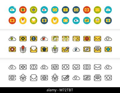 Black and color outline icons, thin stroke line style design Stock Vector