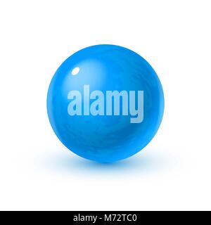 Realistic glass sphere with shadows, reflection of sky in mirror surface of blue pearl Stock Vector