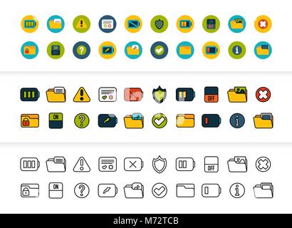 Black and color outline icons, thin stroke line style design Stock Vector