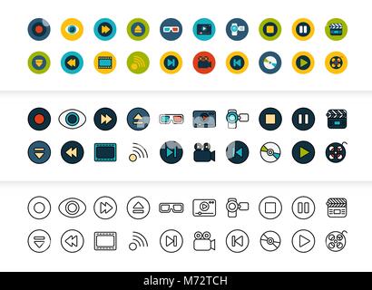 Black and color outline icons, thin stroke line style design Stock Vector