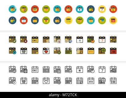 Black and color outline icons, thin stroke line style design Stock Vector