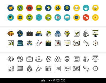 Black and color outline icons, thin stroke line style design Stock Vector