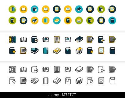 Black and color outline icons, thin stroke line style design Stock Vector