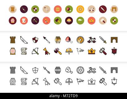Black and color outline icons, thin stroke line style design Stock Vector