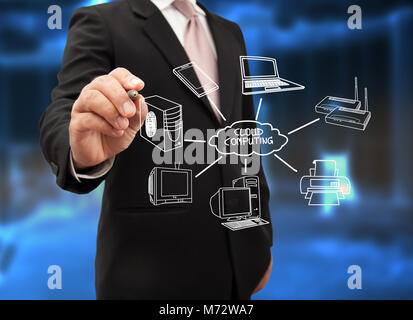Businessman drawing a Cloud Computing. Stock Photo