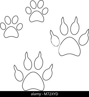 Line art cat dog paw footprint icon set poster. Black and white vector illustration for gift card, flyer, certificate or banner, icon, logo, patch, st Stock Vector