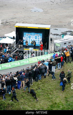 Tour de Yorkshire 2016  Thomas Voeckler on the podium after winning stage 3 of the tour de yorkshire Stock Photo