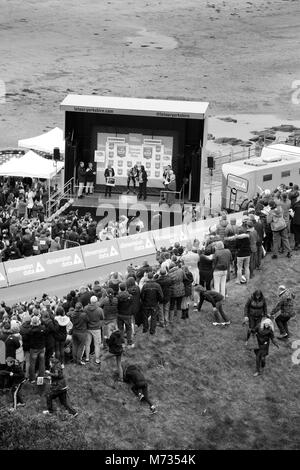 Tour de Yorkshire 2016  Thomas Voeckler on the podium after winning stage 3 of the tour de yorkshire Stock Photo