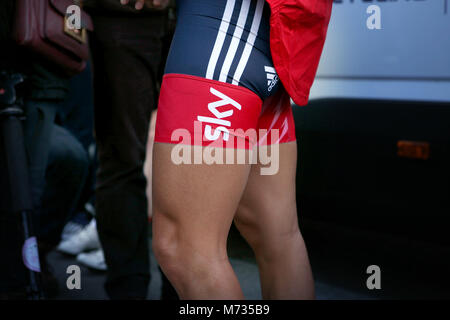 Tour de Yorkshire 2016 World road cycling champion Lizzie Deignan interviewed by the media prior to the Womens race at the 2016 tour de Yorkshire Stock Photo