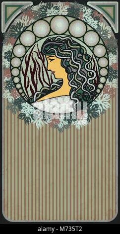 Winter girl, floral banner in art nouveau style, vector illustration Stock Vector