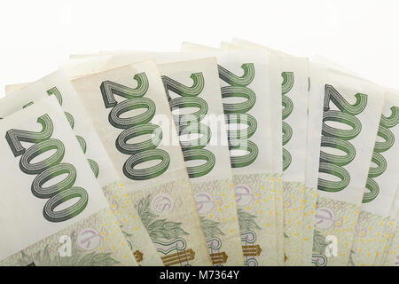 fan from czech banknotes nominal value two thousand crowns, money business banking concept Stock Photo